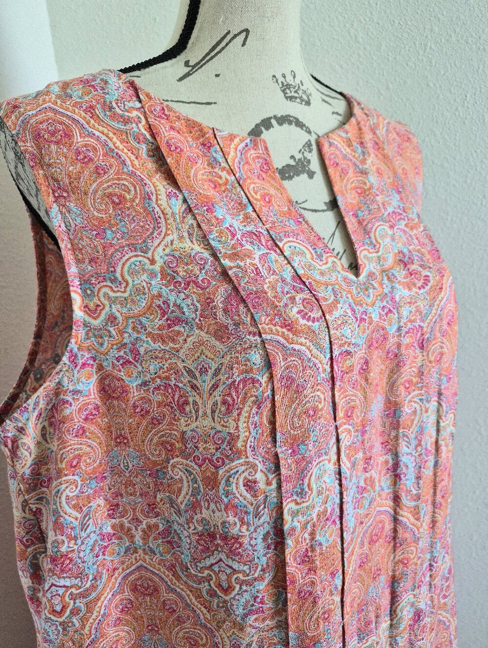 J. Jill Love Linen Paisley Floral Midi Dress L Sleeveless pockets coastal beach - Picture 6 of 13
